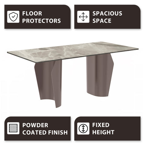 Zelan Dining Table with Rectangular Glass/Sintered Stone Tabletop and Steel Legs