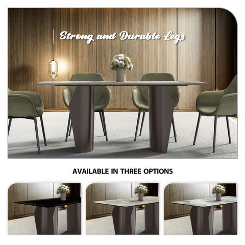 LeisureMod Zelan Mid-Century Modern Dining Table with Rectangular Glass or  Sintered Stone Tabletop and Steel Legs