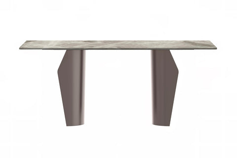 LeisureMod Zelan Mid-Century Modern Dining Table with Rectangular Glass or  Sintered Stone Tabletop and Steel Legs