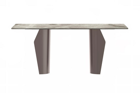 Zelan Dining Table with Rectangular Glass/Sintered Stone Tabletop and Steel Legs