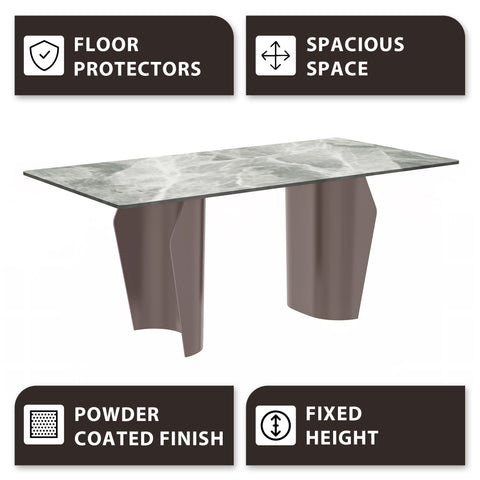 Zelan Dining Table with Rectangular Glass/Sintered Stone Tabletop and Steel Legs