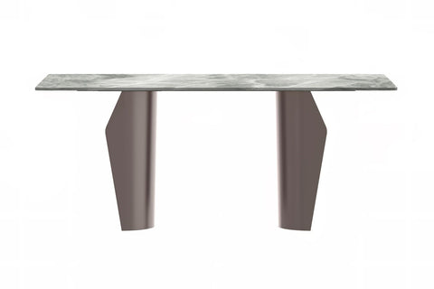 LeisureMod Zelan Mid-Century Modern Dining Table with Rectangular Glass or  Sintered Stone Tabletop and Steel Legs