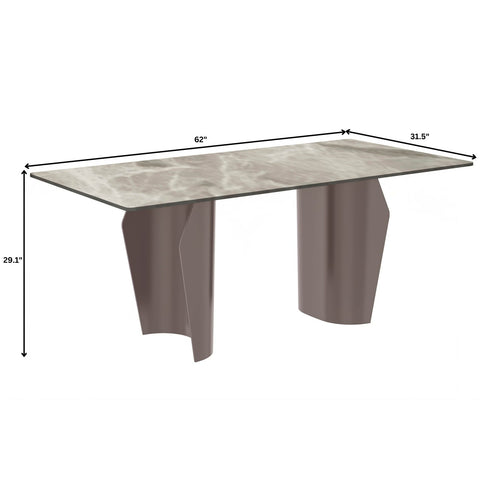 Zelan Dining Table with Rectangular Glass/Sintered Stone Tabletop and Steel Legs
