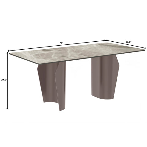 Zelan Dining Table with Rectangular Glass/Sintered Stone Tabletop and Steel Legs