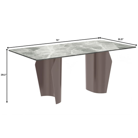 Zelan Dining Table with Rectangular Glass/Sintered Stone Tabletop and Steel Legs